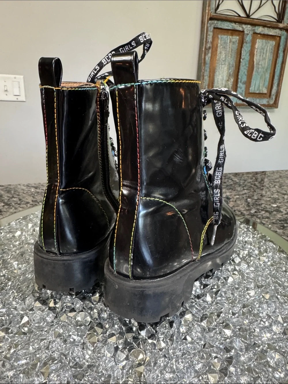 BCBGeneration girls Lace-Up Combat Boots with Rainbow Stitching